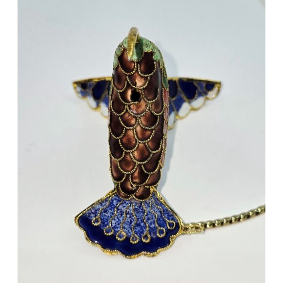 Handcrafted Cloisonné Hummingbird Ornament With Gold Accents & Display Stand - Picture 7 of 10